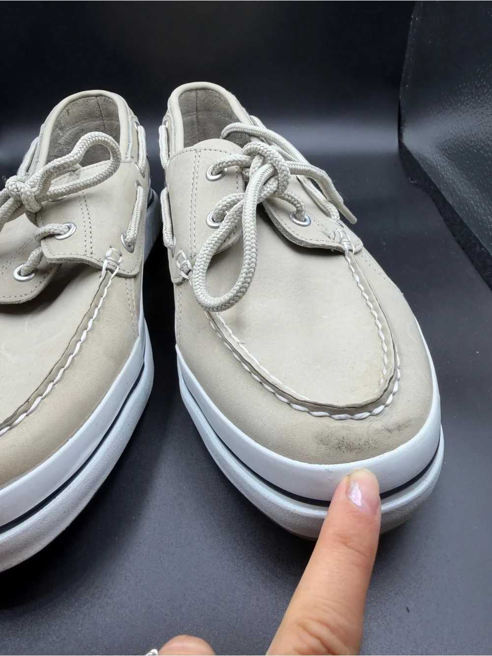 Sperry Beige Boat Shoes with White Soles size 9
